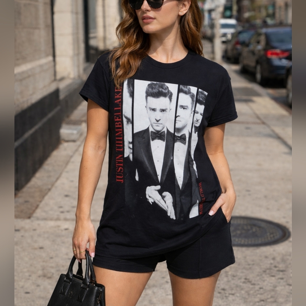 Justin Timberlake Tour Graphic T-Shirt Size S Black Concert Tee 20/20 Experience